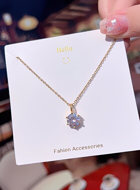韩版ins风简约单颗锆石吊坠钛钢项链女小众设计感百搭精致锁骨链