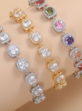 新品欧美时尚百搭女士彩色锆石手链黄铜手饰品不易褪色潮流手饰品