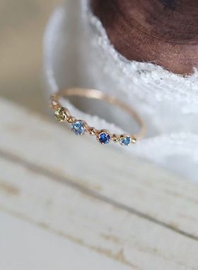 【夏日掠影】明媚清新深深浅浅的蓝绿渐变戒指小巧精致镀S925百搭