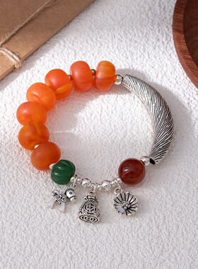 复古民族风仿蜜蜡手串国风寺庙同款防玛瑙水晶貔貅手链地摊货源