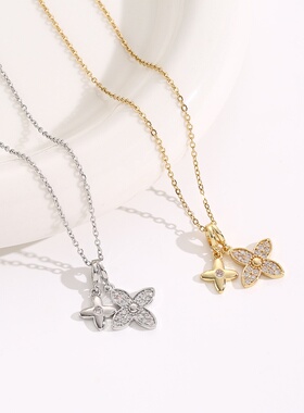 抖音直播爆款钛钢项链女四叶草百搭时尚个性ins锁骨链不掉色饰品