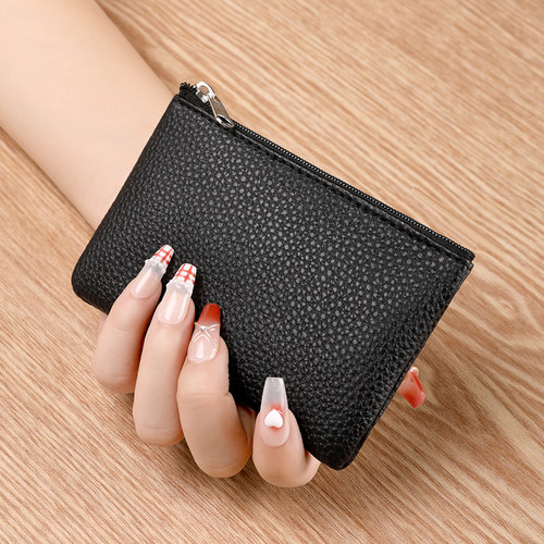 简约迷你零钱包女士超薄真皮拉链硬币包短款小钱包手拿钥匙包卡包 - 图1