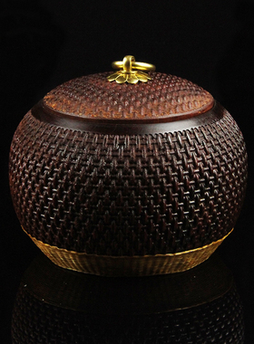 非遗风竹编茶叶罐便携血檀