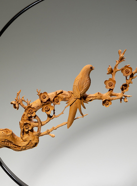 东阳木雕作品喜上眉梢黄杨木摆件