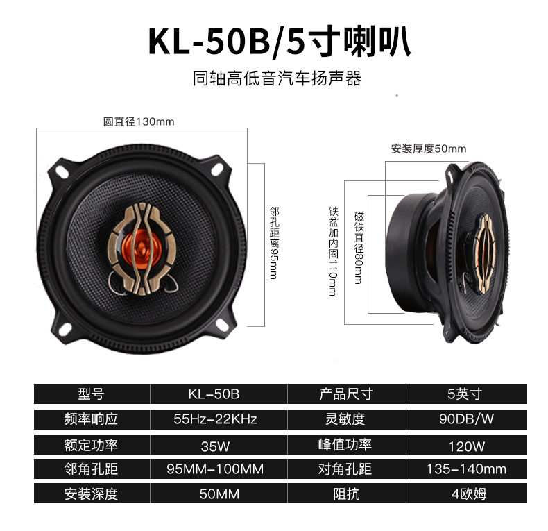 适用奔奔mini迷你estar悦翔V3前后门改装重低音汽车音响同轴喇叭 - 图2