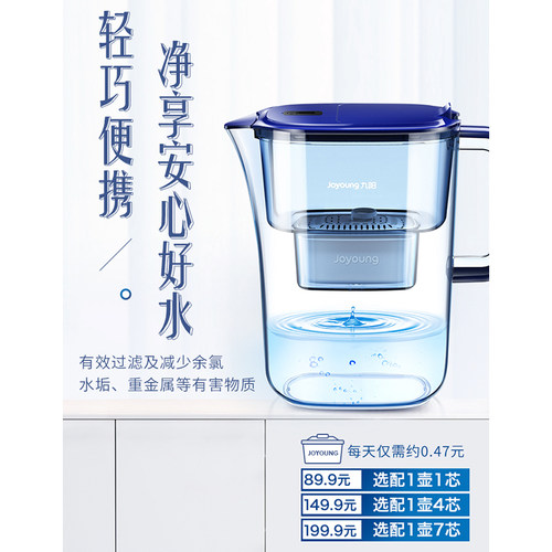 九阳净水壶自来水过滤器家用净水器厨房直饮滤水壶便携净水杯滤芯 - 图0