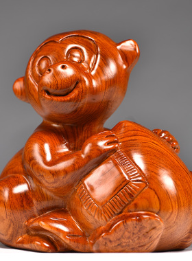 花梨木雕猴子摆件十二生肖猴实木头猴属猴家居办公装饰工艺品送礼