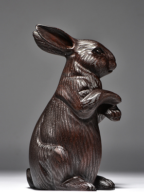 实木雕刻开业送礼工艺品兔子摆件