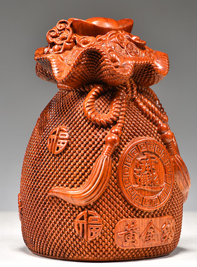 花梨木雕刻黄金袋摆件实木制福袋子家居桌面装饰品红木工艺品送礼