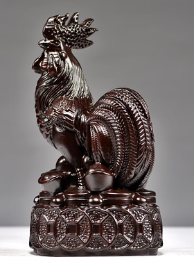 黑檀木雕鸡摆件红木工艺品送礼