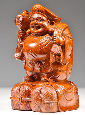 大黑天菩萨佛像家用供奉摩诃迦罗大黑天财神像花梨木雕摆件实木质