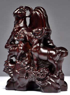 红木三羊开泰摆件实木雕刻工艺品