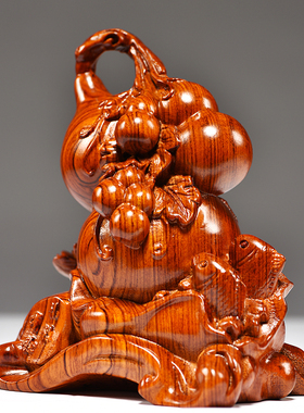 花梨木雕葫芦摆件福禄有余鱼祝寿送礼品客厅玄关电视柜中式装饰品