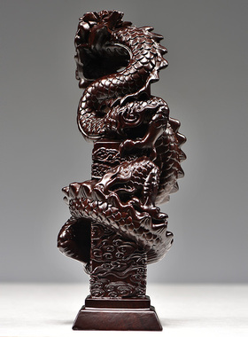 黑檀木雕龙凤呈祥摆件一对实木家居客厅红木工艺品结婚送新人礼物