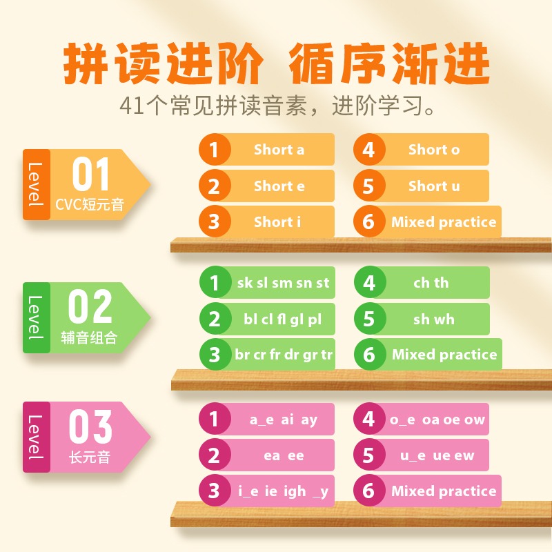 音标和自然拼读指读卡Touch& Read Phonics Word Match英文早教教材3-6岁儿童CVC自然拼读法学单词卡片小达人点读 41个拼读音素-图3