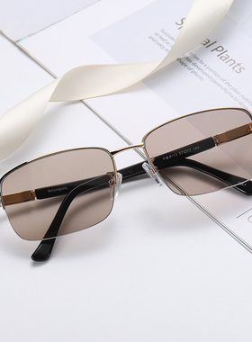 晶工匠天然水晶眼镜男士太阳镜石头镜东海原石原矿切割茶晶遮阳镜