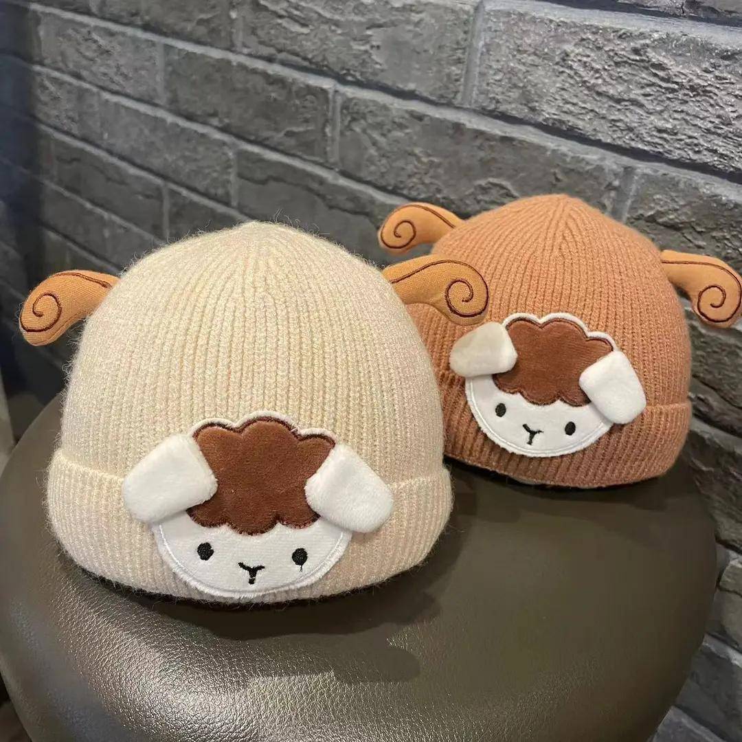 婴儿帽子秋冬可爱超萌针织帽新生儿冬季胎帽套头帽男女宝宝毛线帽 - 图0