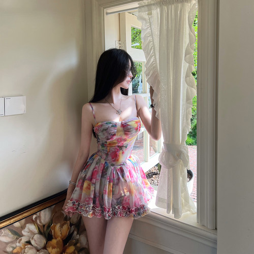 bear熊熊屋【仲夏花园】前短后长抹胸长裙/mini吊带裙裤 晕染印花 - 图2