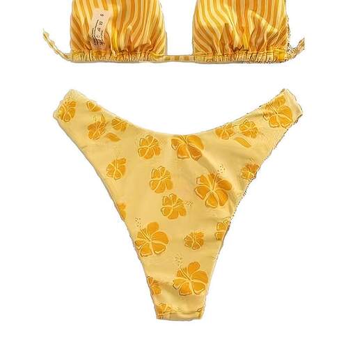 2 Pcs Womens Bikini Swimsuits Floral Print Halter Tops With - 图2