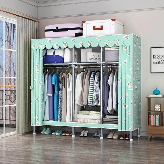 Free assembly steel pipe frame Full steel frame Household cloth wardrobe Household bedroom assembly storage cabinet Steel pipe thickened