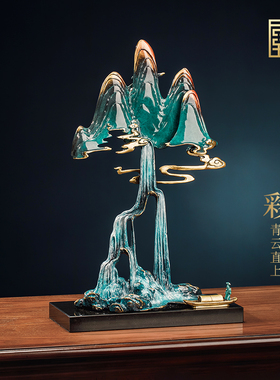 全铜禅意高山流水新中式装饰摆件