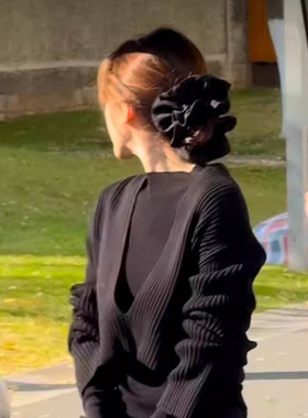 网红同款黑色缎面大肠发圈女高级感头绳2024新款高端扎马尾头饰
