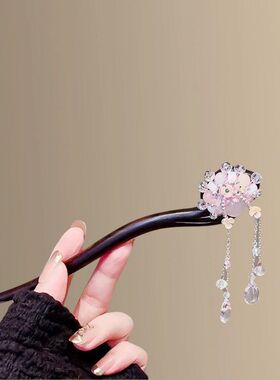 新中式刀马旦脸谱发簪女古风高级感水晶流苏步摇盘发簪子檀木拎环