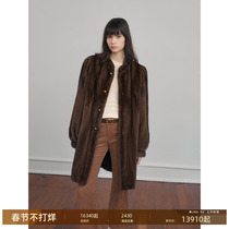 Pay Wise Grace Old Times Painting Antique with Imported Natural Colors Full of Pumped Mink Neckline Long fur Ferret Fur Coat
