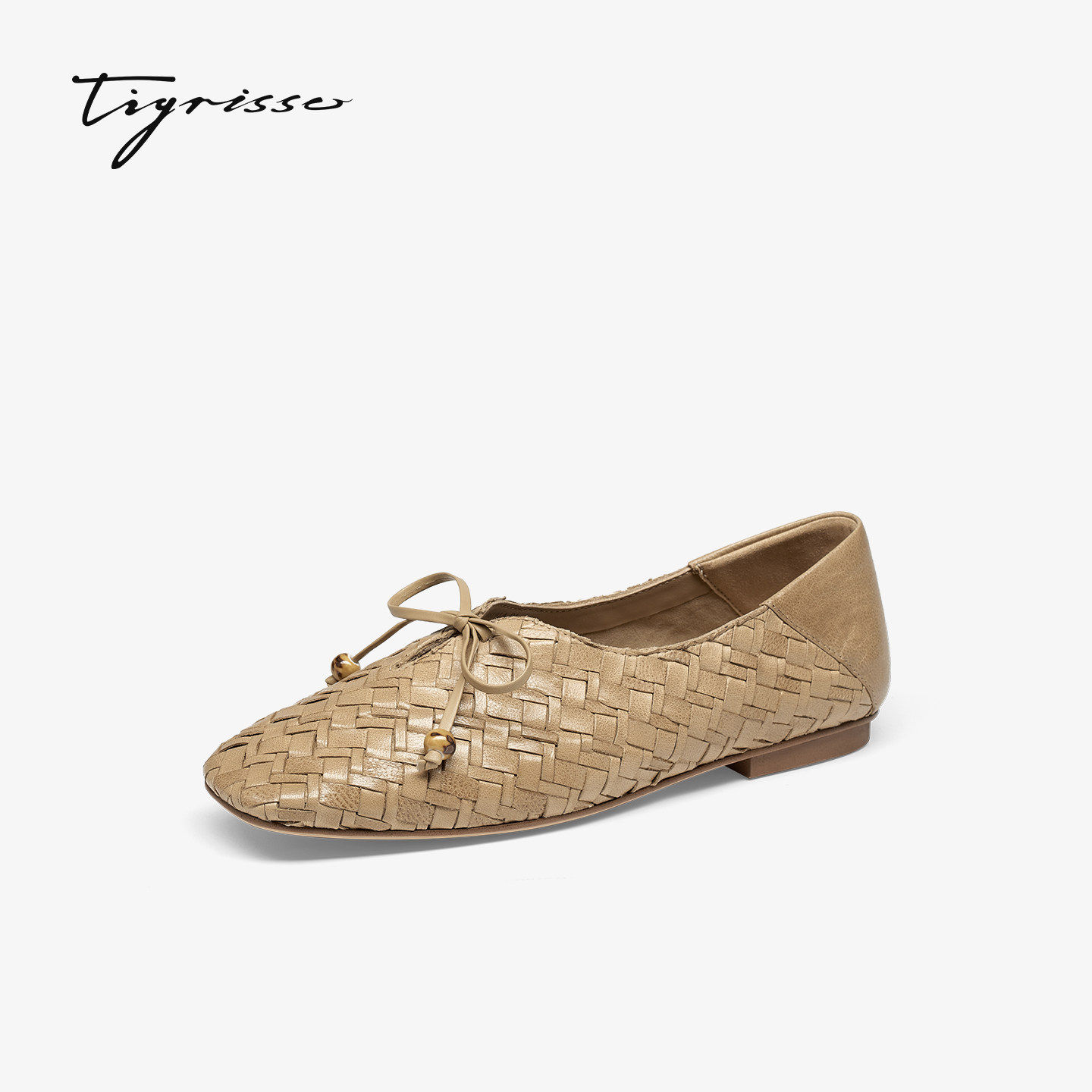 Tigrisso蹀愫2026春蝶愫复古超软时尚编织羊皮女平底鞋T76191A-01,淘宝优惠券,粉丝福利购,淘宝优惠卷