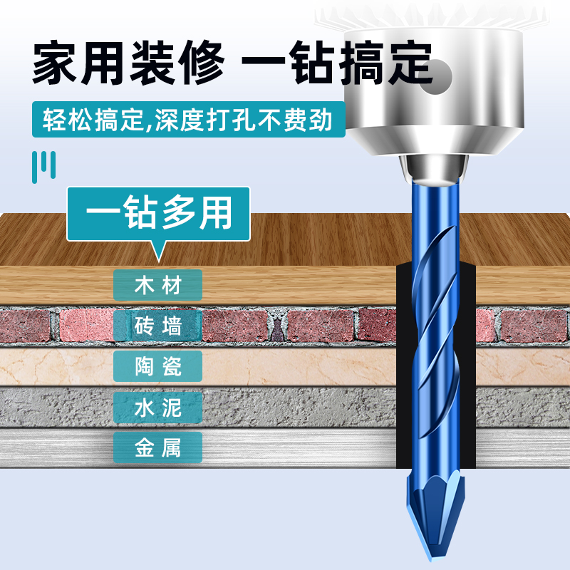 保联瓷砖钻头打孔混凝土超硬歪头陶瓷偏心钻水泥墙磁砖专用三角钻