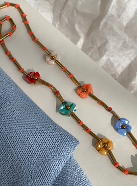 开春必入彩色花朵春夏串珠项链