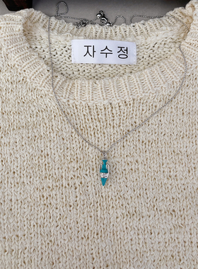 奶酪cheese 湖蓝色花瓶项链 时尚精致设计感锆石造型吊坠 锁骨链