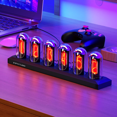 IPS拟辉光管时钟RGB桌搭装饰电竞房电脑桌面摆件LED数字台钟礼物 - 图2