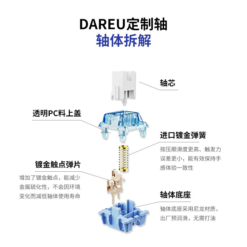 达尔优天空轴V3紫金轴客制化机械键盘轴体开关热拔插diy厂润线性 - 图0