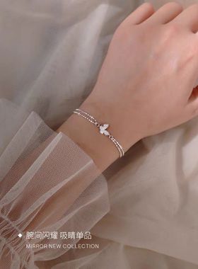 Bracelet butterfly inlaid with Diamond Sterling silver acce