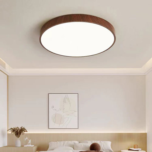 新中式LED吸顶灯黑胡桃木色客厅灯房间主卧室餐厅阳台圆形灯具 - 图0