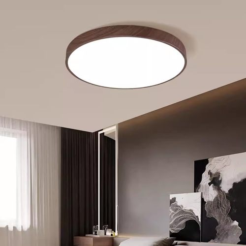新中式LED吸顶灯黑胡桃木色客厅灯房间主卧室餐厅阳台圆形灯具 - 图1