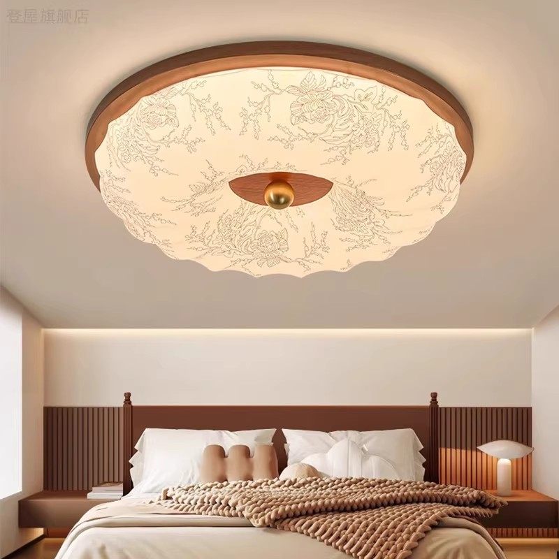 中古风主卧室灯新款法式奶油风圆形南瓜胡桃木复古房间吸顶灯,淘宝优惠券,粉丝福利购,淘宝优惠卷