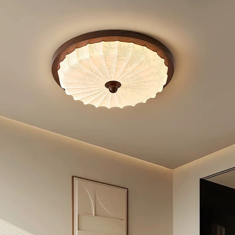 中古风主卧室灯新款法式奶油风圆形南瓜胡桃木复古房间吸顶灯,淘宝优惠券,粉丝福利购,淘宝优惠卷