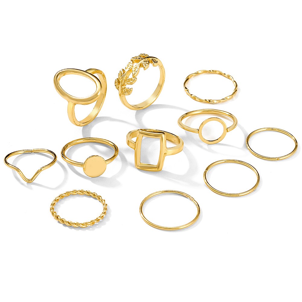 跨境关节戒指 new geometric leaf rings set female joint ring - 图1