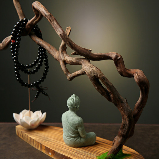 天然实木根雕摆件创意家居客厅装饰工艺品风化木树根禅意悟空底座