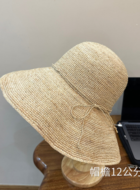 【拉菲草】可折叠草帽女文艺简约草编渔夫帽夏季遮阳防晒太阳帽