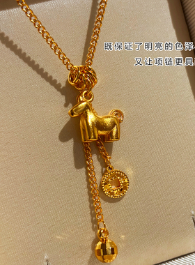 S925银马上有钱沙金小马吊坠项链