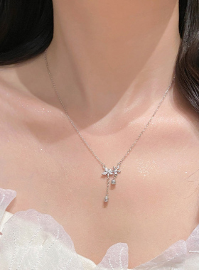 S925纯银温柔银色铃兰花流苏项链