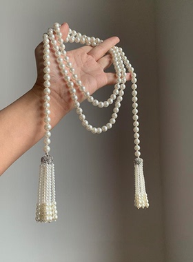 S925纯银宫廷风珍珠流苏长款项链