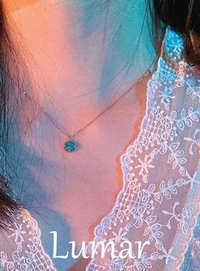 S925纯银小方块绿松石吊坠项链女