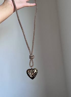 S925纯银爱心豹纹吊坠项链高级感