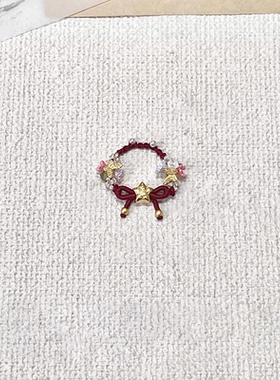 新中式蝴蝶结花朵珍珠红绳戒指女