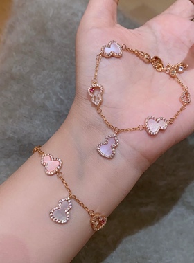 S925纯银天然粉贝母葫芦手链女款