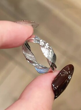 S925纯银拉丝戒指女轻奢百搭